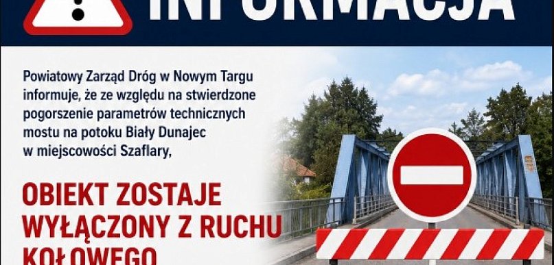 Most na Białym Dunajcu w Szaflarach zamknięty